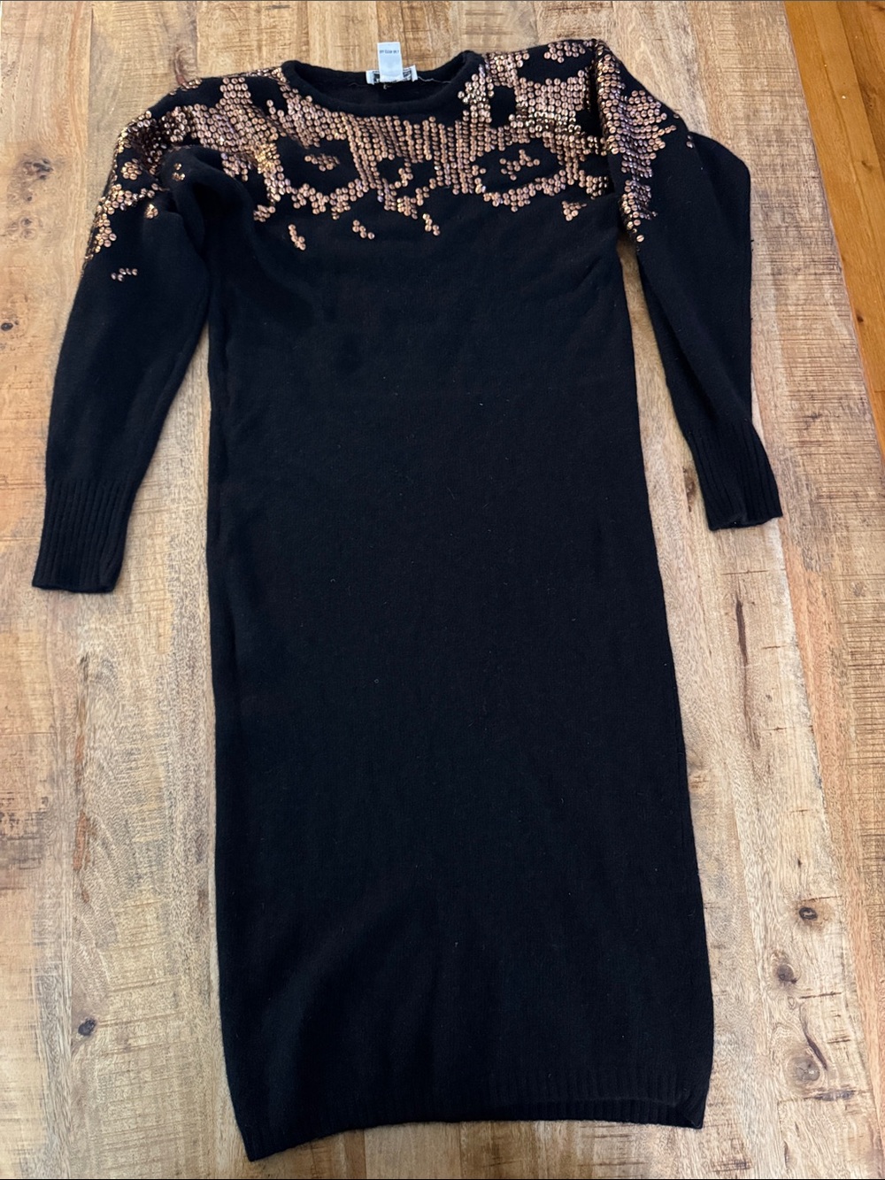 Plain Jane Sweet Baby Jane Vintage Knit Sweater Dress, Wool Rose Gold Sequins